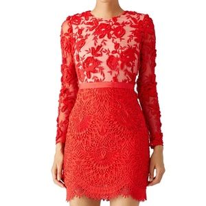 Monique Lhuillier Rent the Runway Red Lace Floral Sheath midi dress sz 4 $395